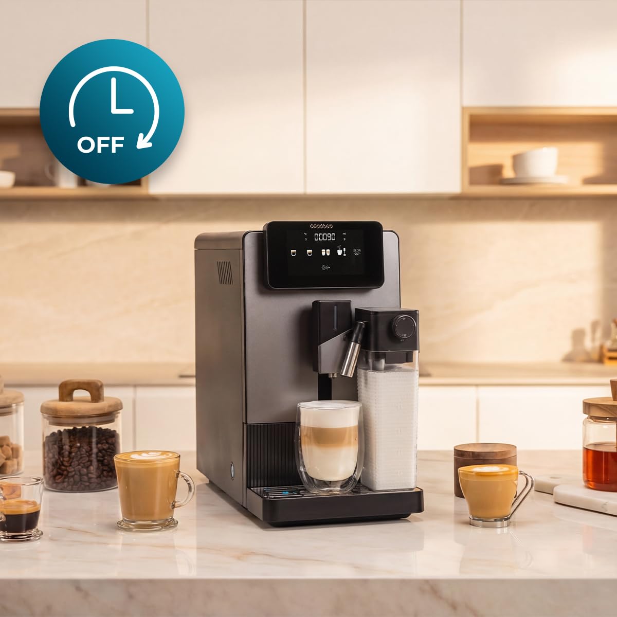 Cecotec Cremmaet Latte Art Elite Macchina da Caffè Automatica con Montalatte, 19 Bar, 6 Bevande
