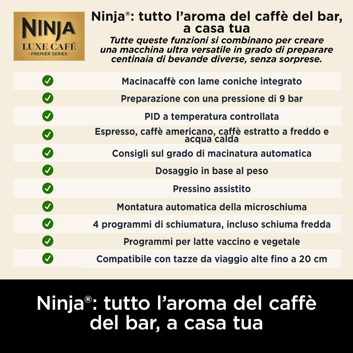 Ninja Luxe Premier ES601EUBK Macchina da Caffè 3 in 1 Espresso, Cold Brew e Caffè Filtro, Nera