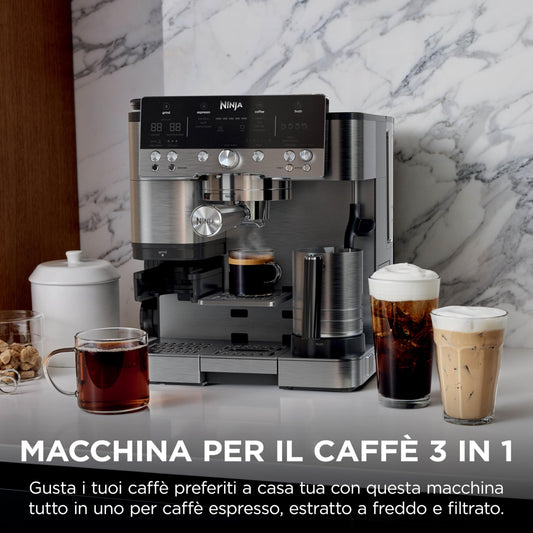 Ninja Luxe Premiere ES601EU Macchina da Caffè 3 in 1 per Espresso, Cappuccino e Caffè Filtro, Argento