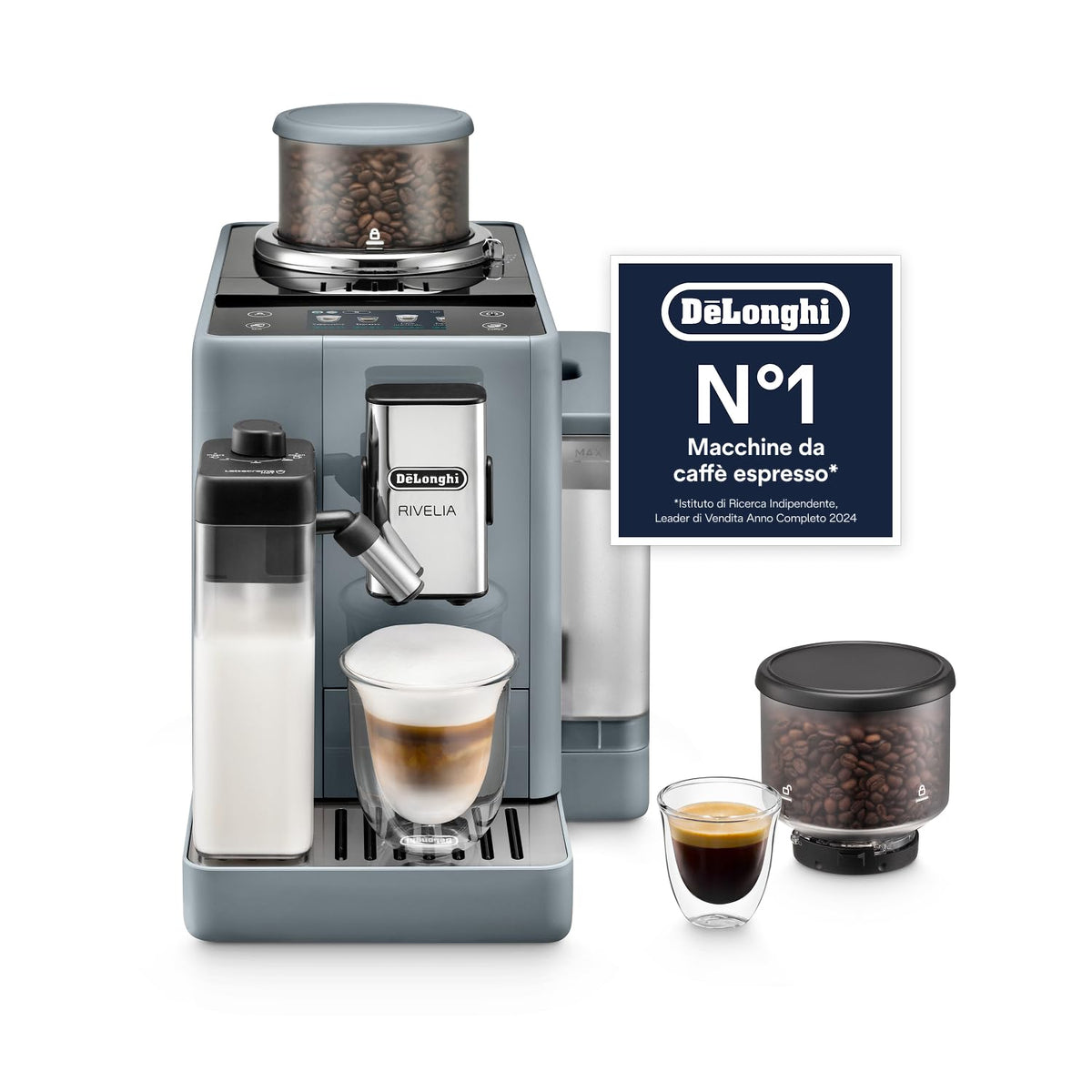 De'Longhi Rivelia Perfetto EXAM440.55.G Macchina da Caffè Automatica con Montalatte e Display Touch, Grigia