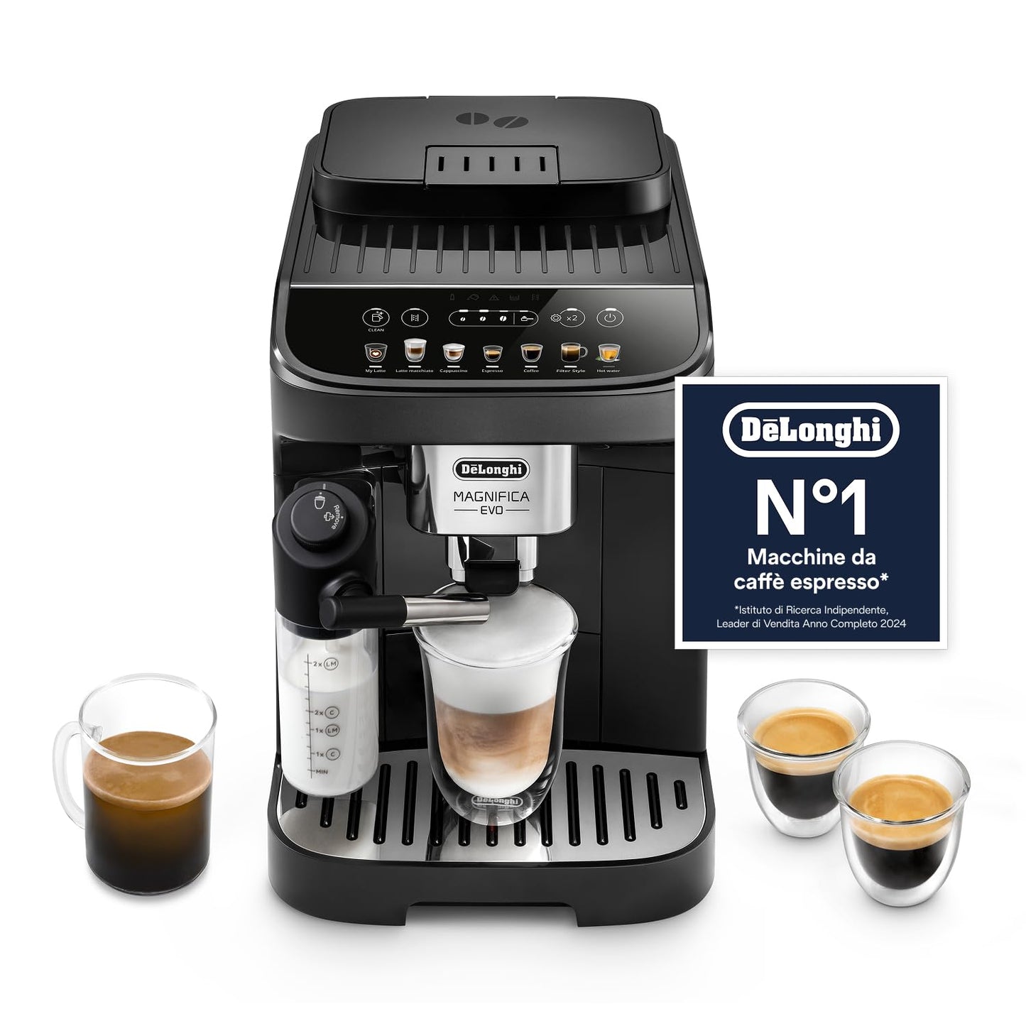 De'Longhi Magnifica Evo ECAM292.81.B Macchina da Caffè Automatica con Montalatte, 7 Bevande, Nera