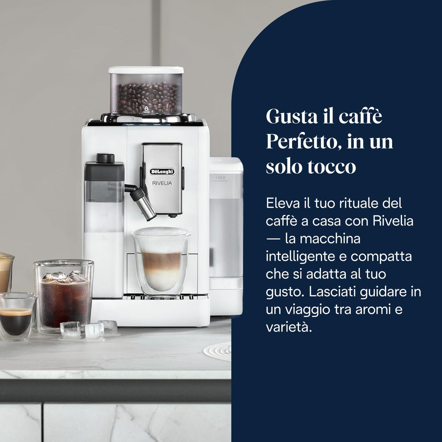 De'Longhi Rivelia Perfetto EXAM440.55.W Macchina da Caffè Automatica con Montalatte e Display Touch, Bianca