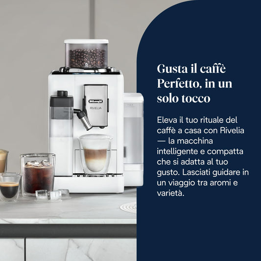 De'Longhi Rivelia Perfetto EXAM440.55.W Macchina da Caffè Automatica con Montalatte e Display Touch, Bianca
