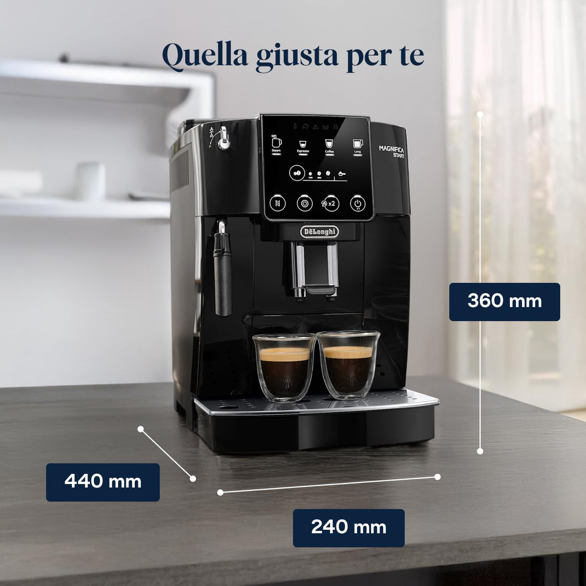 De'Longhi Magnifica Start ECAM222.20.B Macchina da Caffè Automatica con Montalatte, 4 Bevande One Touch, Nera