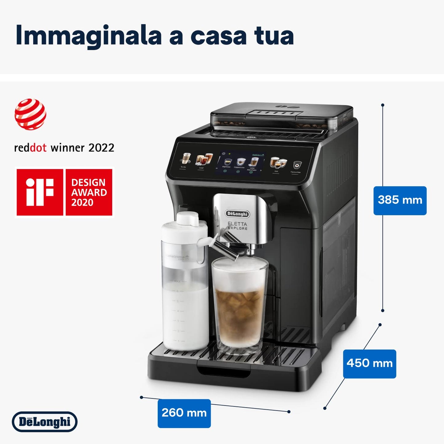 De'Longhi Eletta Explore ECAM452.67.G Macchina da Caffè Automatica con LatteCrema, oltre 50 Bevande, Grigia
