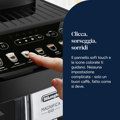 De'Longhi Magnifica Evo ECAM292.81.B Macchina da Caffè Automatica con Montalatte, 7 Bevande, Nera