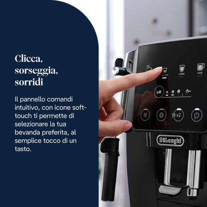 De'Longhi Magnifica Start ECAM222.20.B Macchina da Caffè Automatica con Montalatte, 4 Bevande One Touch, Nera
