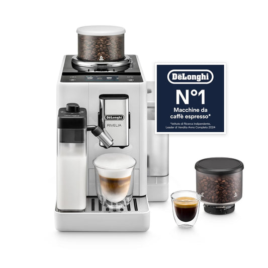 De'Longhi Rivelia Perfetto EXAM440.55.W Macchina da Caffè Automatica con Montalatte e Display Touch, Bianca