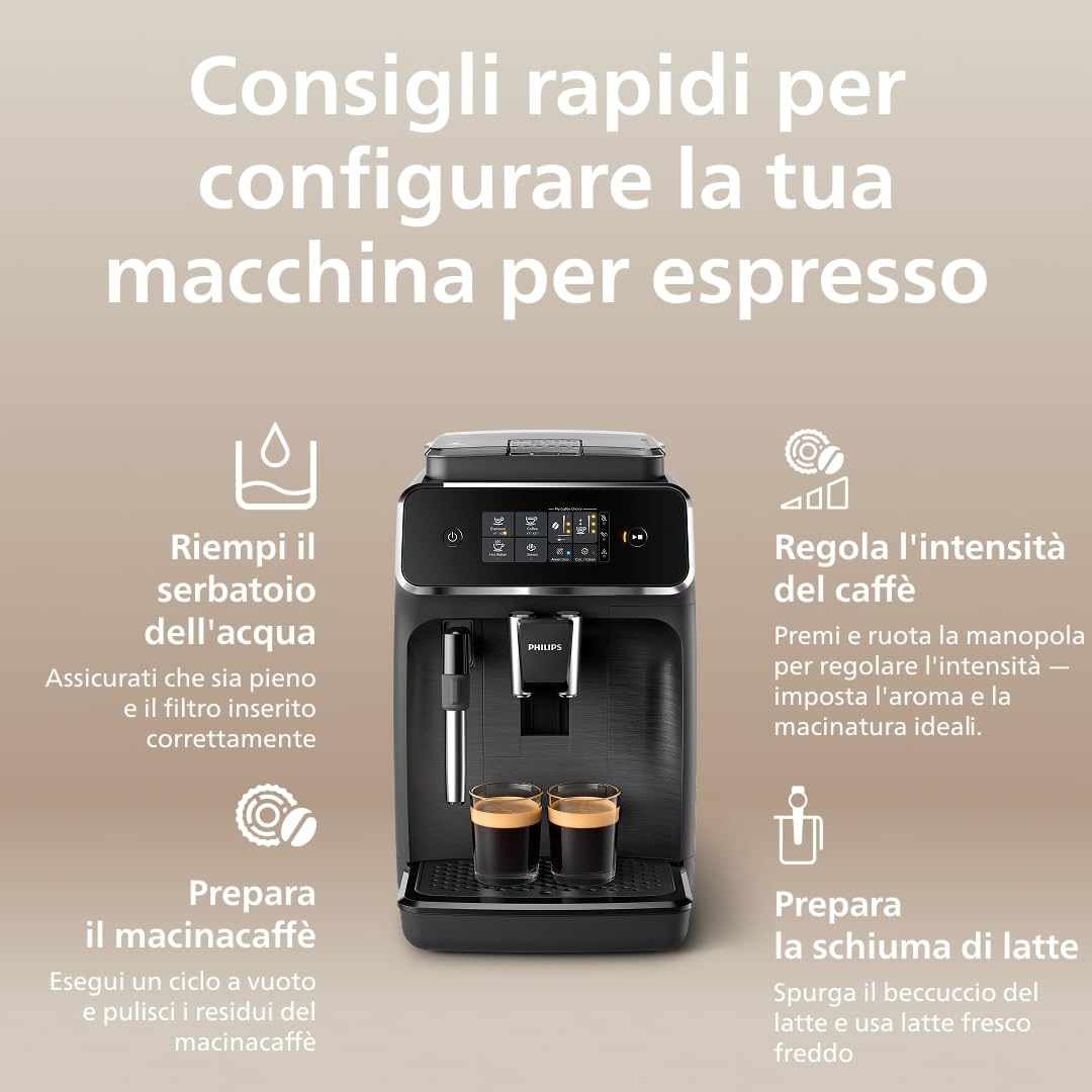 Philips Serie 2200 Macchina da Caffè Automatica con Montalatte, Espresso e Caffè, 2 Bevande One Touch