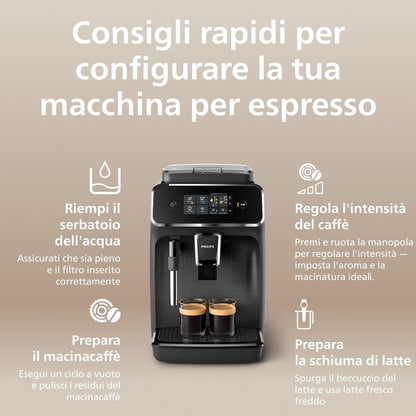 Philips Serie 2200 Macchina da Caffè Automatica con Montalatte, Espresso e Caffè, 2 Bevande One Touch