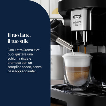 De'Longhi Magnifica Evo ECAM292.81.B Macchina da Caffè Automatica con Montalatte, 7 Bevande, Nera