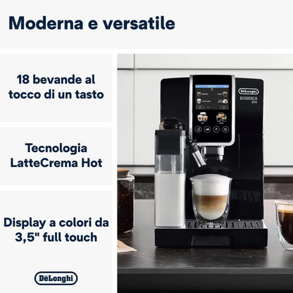 De'Longhi Dinamica Plus ECAM382.70.B Macchina da Caffè Automatica con LatteCrema, 18 Bevande, Nera