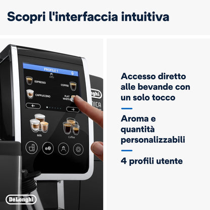 De'Longhi Dinamica Plus ECAM382.70.B Macchina da Caffè Automatica con LatteCrema, 18 Bevande, Nera