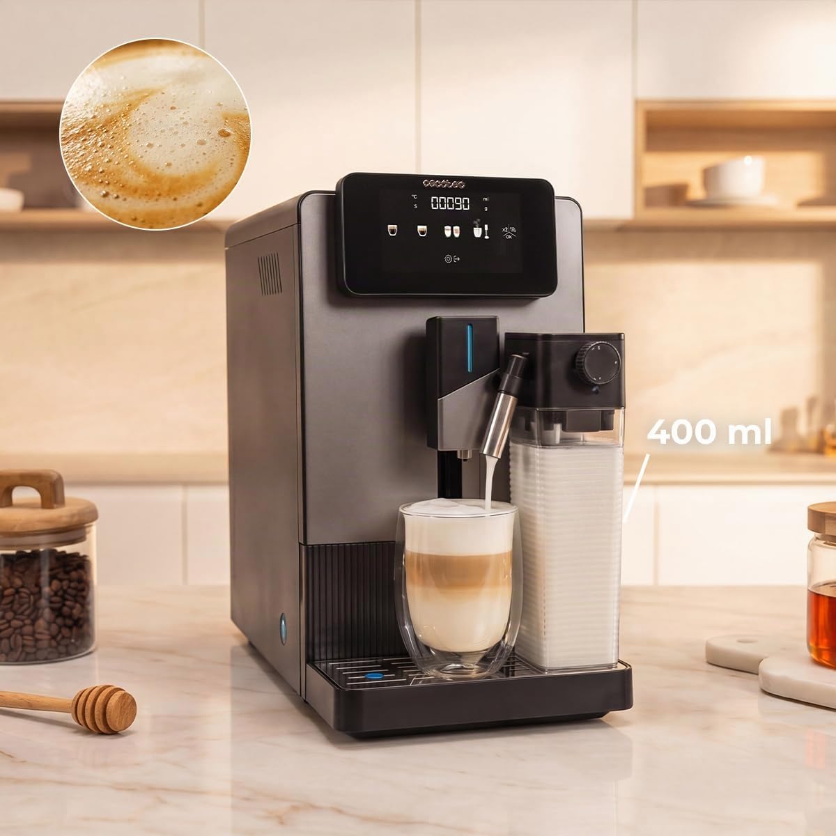 Cecotec Cremmaet Latte Art Elite Macchina da Caffè Automatica con Montalatte, 19 Bar, 6 Bevande