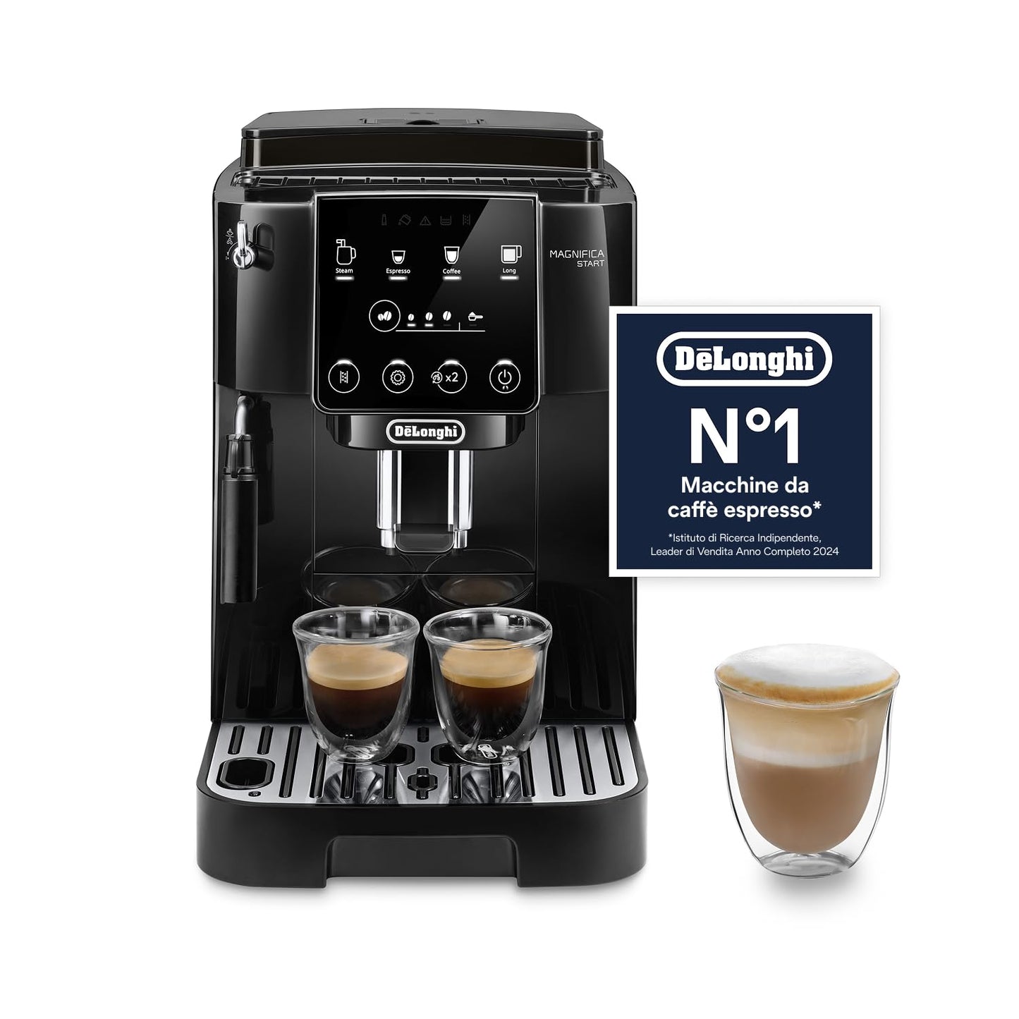De'Longhi Magnifica Start ECAM222.20.B Macchina da Caffè Automatica con Montalatte, 4 Bevande One Touch, Nera