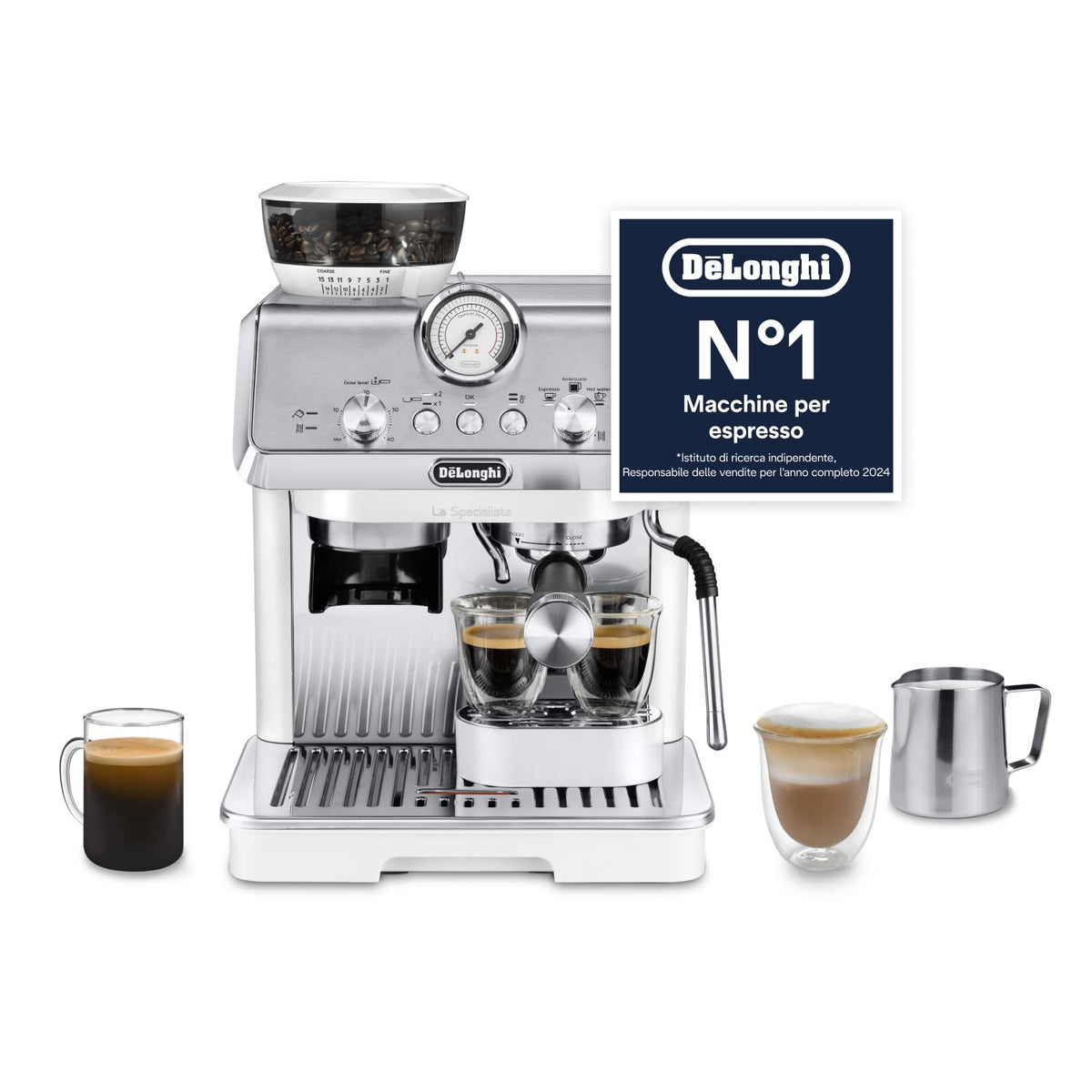De'Longhi La Specialista Arte EC9155.W Macchina da Caffè Manuale con Macinacaffè e Kit Barista, Bianca