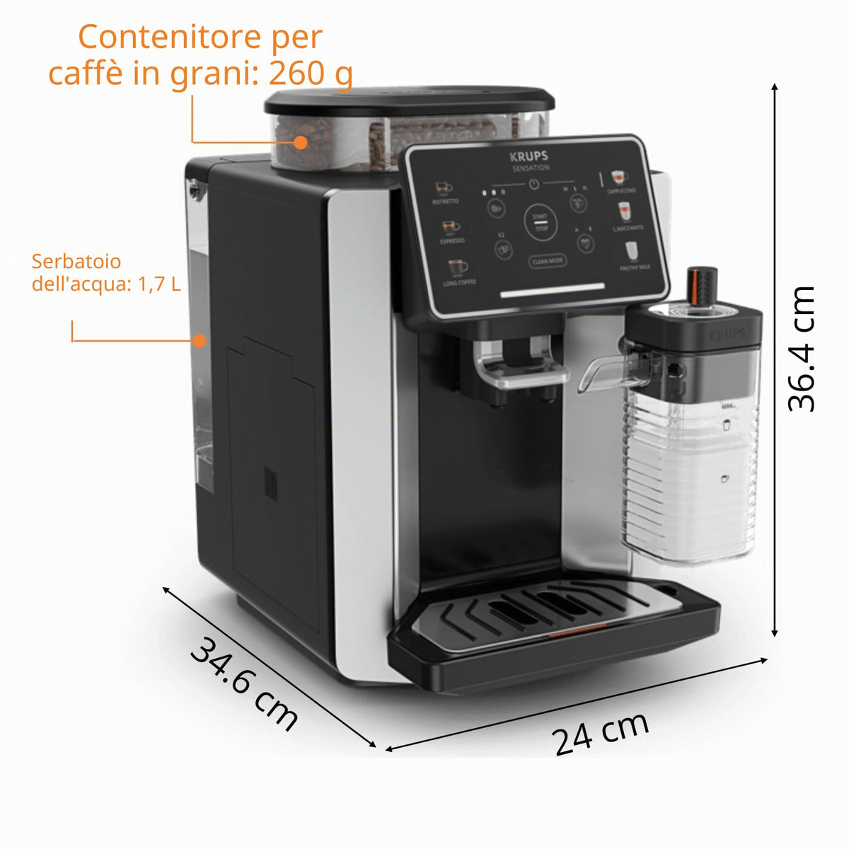 Krups Sensation Milk M50 EA912E Macchina da Caffè Automatica in Grani con Montalatte, Argento