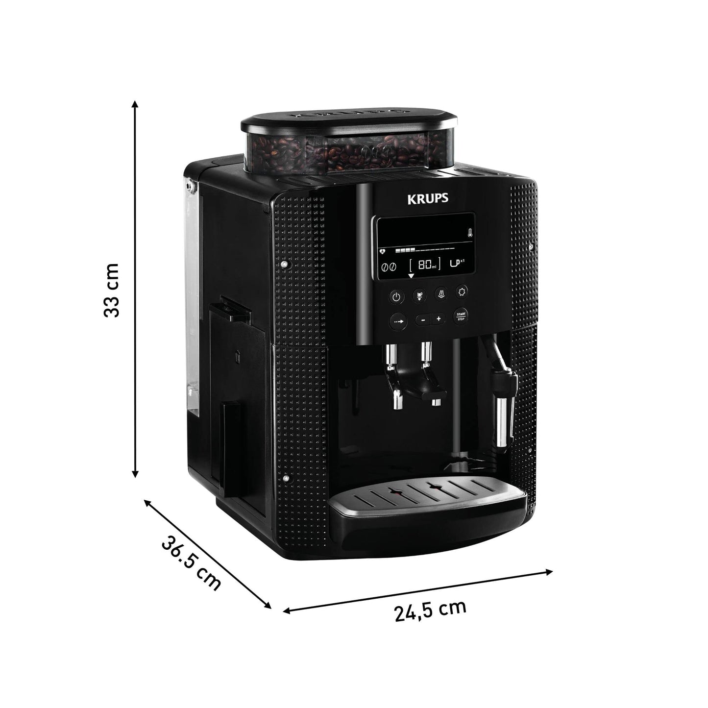 Krups Essential EA8150 Macchina da Caffè Automatica con Macinacaffè e Display, Nera