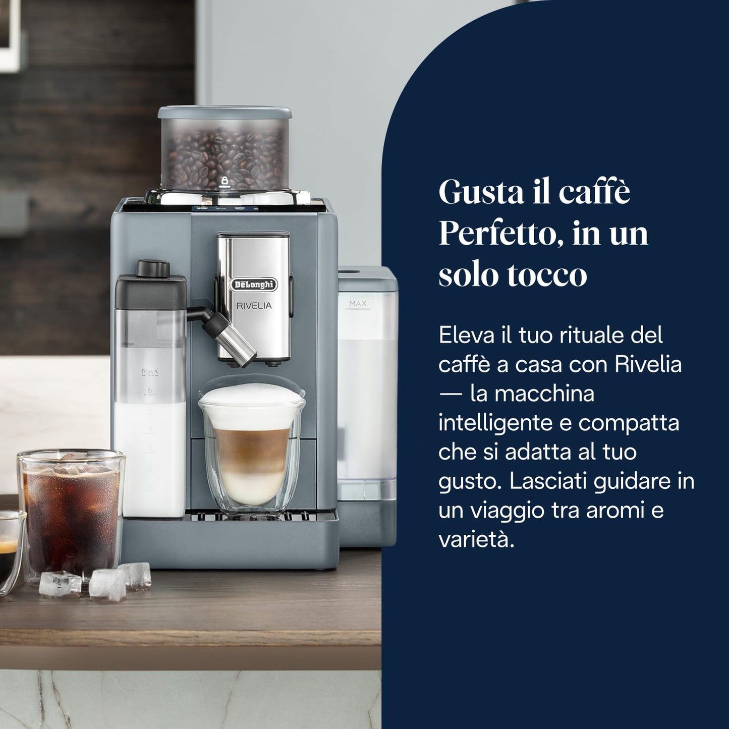 De'Longhi Rivelia Perfetto EXAM440.55.G Macchina da Caffè Automatica con Montalatte e Display Touch, Grigia