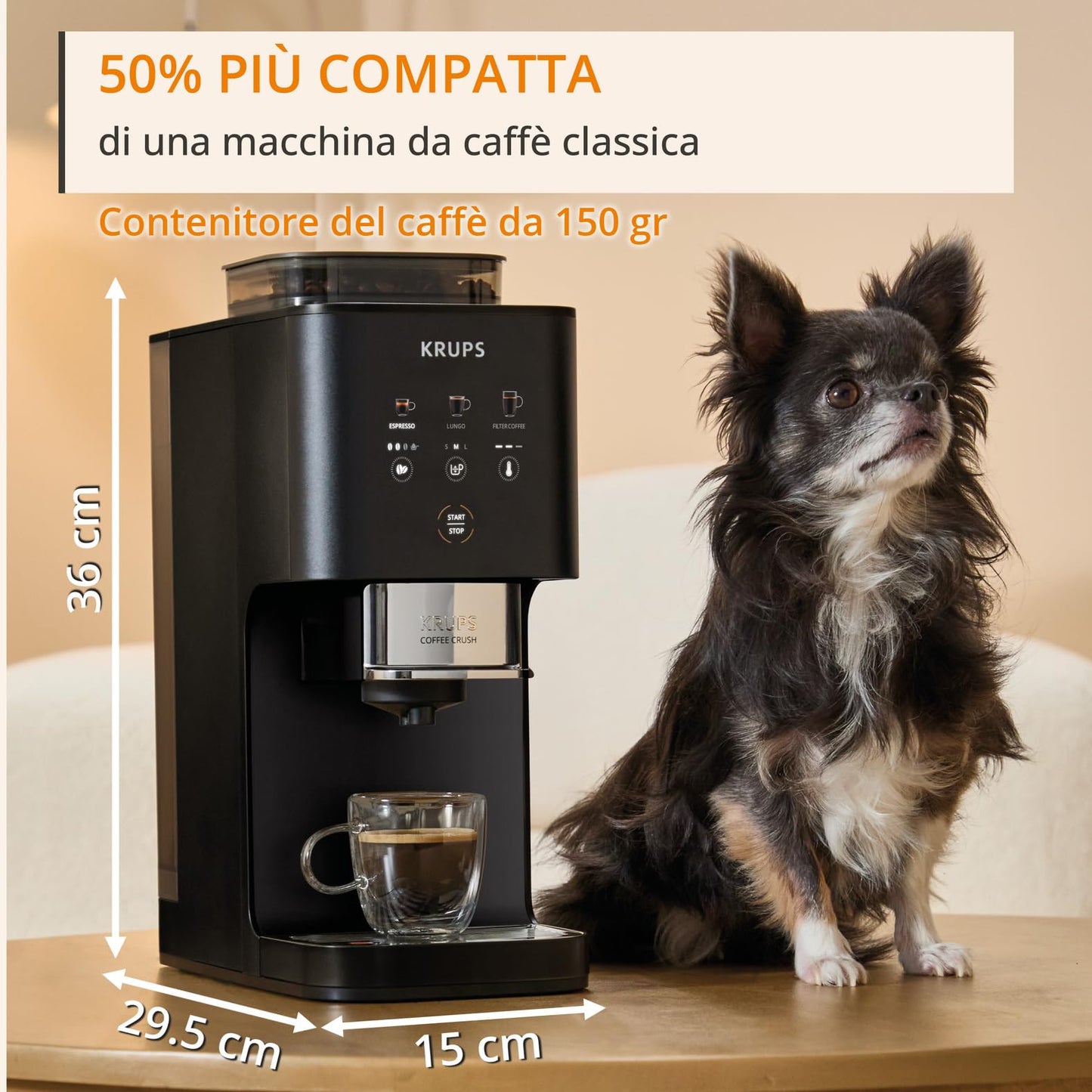 Krups Coffee Crush Extra SA4028 Macchina da Caffè Automatica con Macinacaffè Integrato, Nera