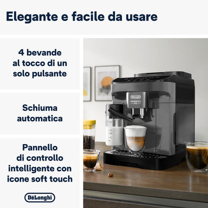 De'Longhi Magnifica Evo Macchina da Caffè Automatica con Montalatte, 4 Bevande One Touch, Grigia
