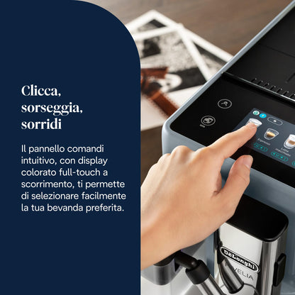 De'Longhi Rivelia Perfetto EXAM440.55.G Macchina da Caffè Automatica con Montalatte e Display Touch, Grigia