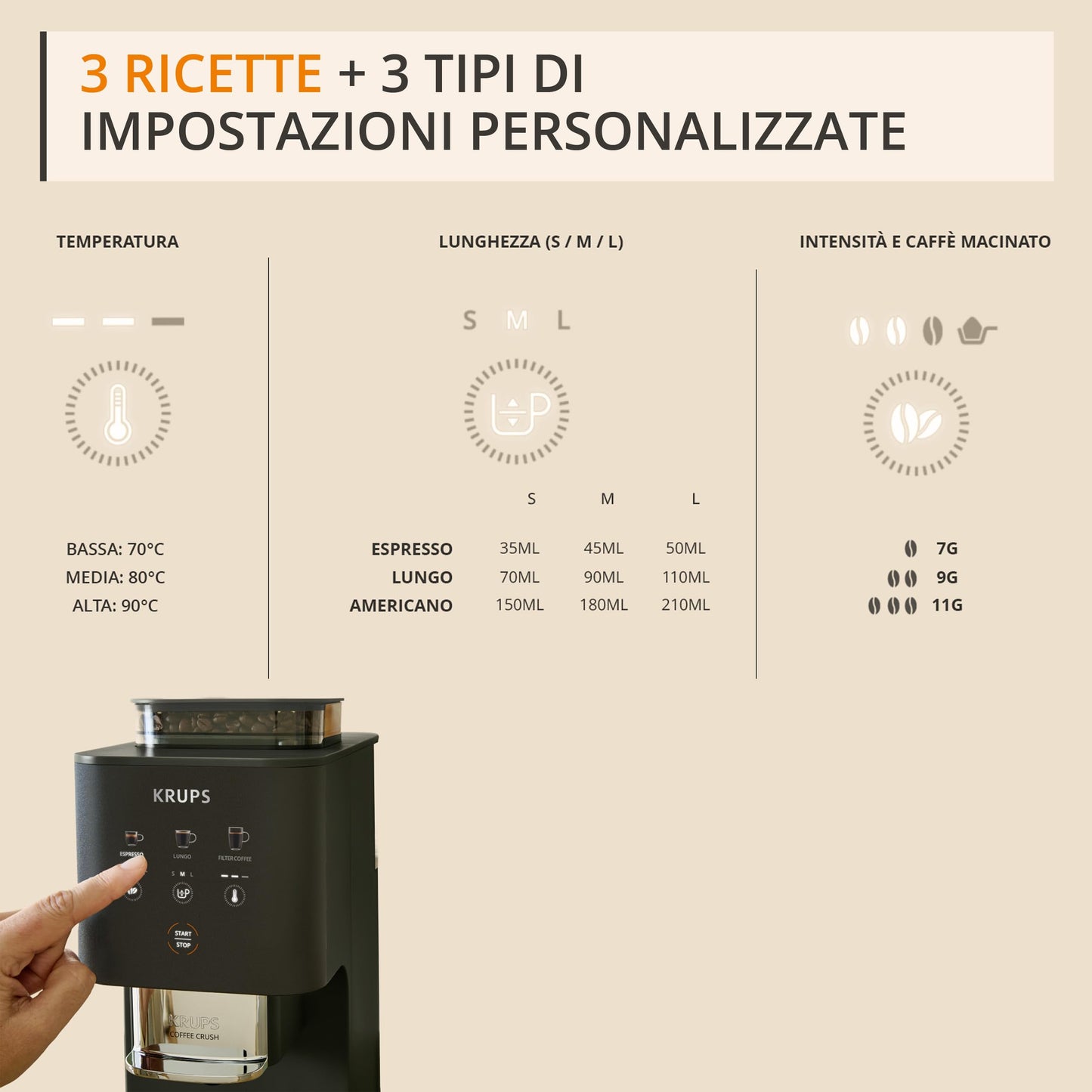 Krups Coffee Crush Extra SA4028 Macchina da Caffè Automatica con Macinacaffè Integrato, Nera