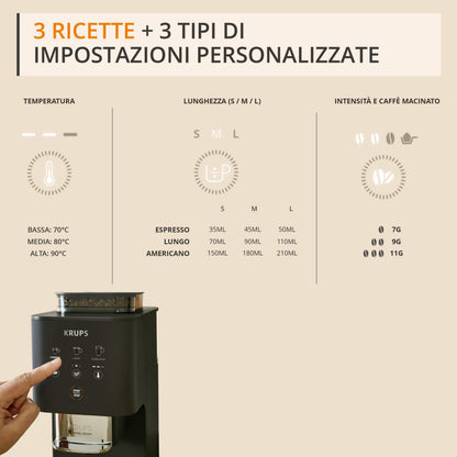 Krups Coffee Crush Extra SA4028 Macchina da Caffè Automatica con Macinacaffè Integrato, Nera