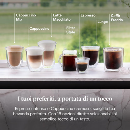 De'Longhi Rivelia Perfetto EXAM440.55.W Macchina da Caffè Automatica con Montalatte e Display Touch, Bianca