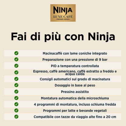 Ninja Luxe Premiere Macchina da Caffè 3 in 1 per Espresso e Cappuccino, Grigio Metallizzato
