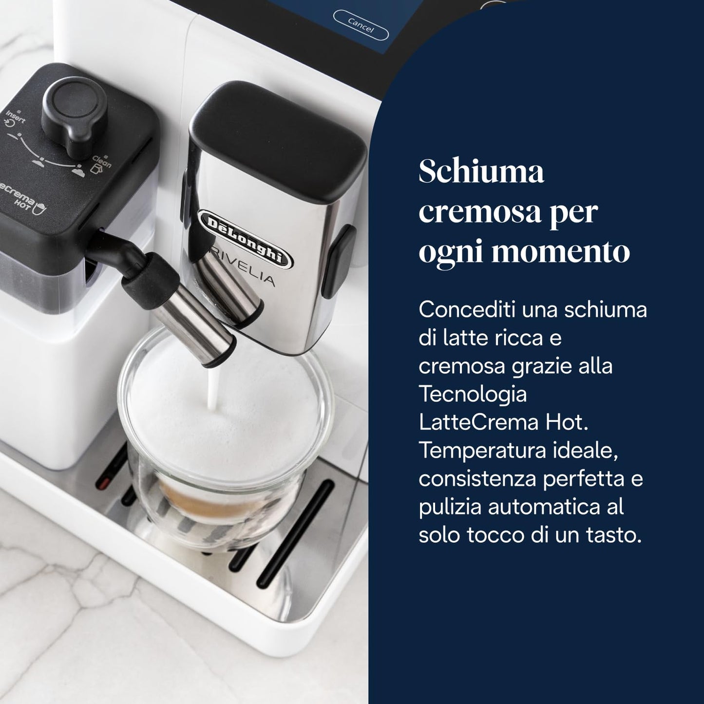 De'Longhi Rivelia Perfetto EXAM440.55.W Macchina da Caffè Automatica con Montalatte e Display Touch, Bianca