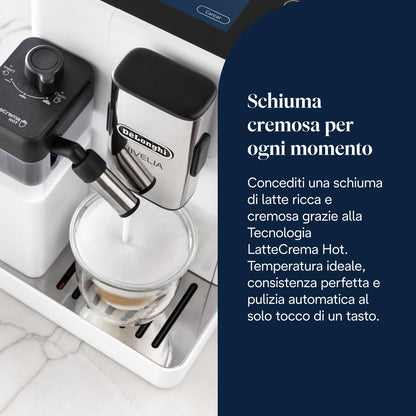 De'Longhi Rivelia Perfetto EXAM440.55.W Macchina da Caffè Automatica con Montalatte e Display Touch, Bianca
