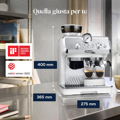 De'Longhi La Specialista Arte EC9155.W Macchina da Caffè Manuale con Macinacaffè e Kit Barista, Bianca