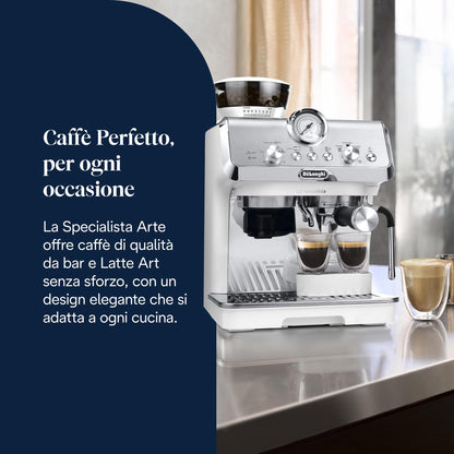 De'Longhi La Specialista Arte EC9155.W Macchina da Caffè Manuale con Macinacaffè e Kit Barista, Bianca