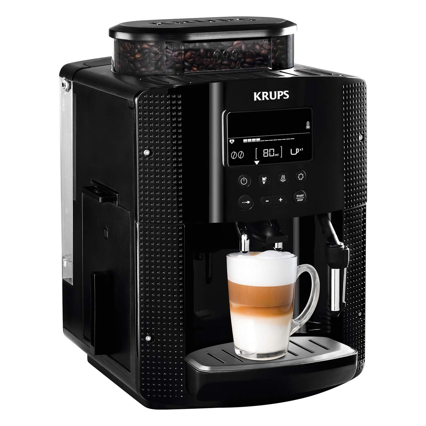 Krups Essential EA8150 Macchina da Caffè Automatica con Macinacaffè e Display, Nera