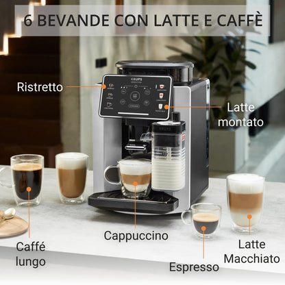 Krups Sensation Milk M50 EA912E Macchina da Caffè Automatica in Grani con Montalatte, Argento