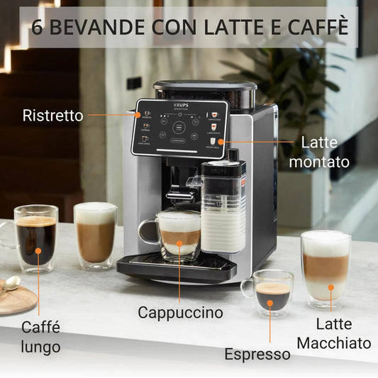 Krups Sensation Milk M50 EA912E Macchina da Caffè Automatica in Grani con Montalatte, Argento