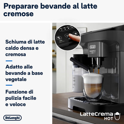 De'Longhi Magnifica Evo Macchina da Caffè Automatica con Montalatte, 4 Bevande One Touch, Grigia