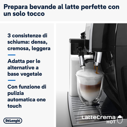 De'Longhi Dinamica Plus ECAM382.70.B Macchina da Caffè Automatica con LatteCrema, 18 Bevande, Nera
