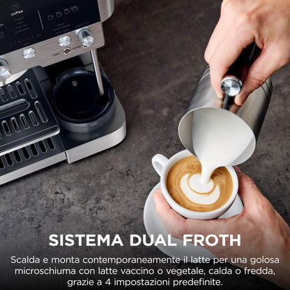 Ninja Luxe Premiere ES601EU Macchina da Caffè 3 in 1 per Espresso, Cappuccino e Caffè Filtro, Argento