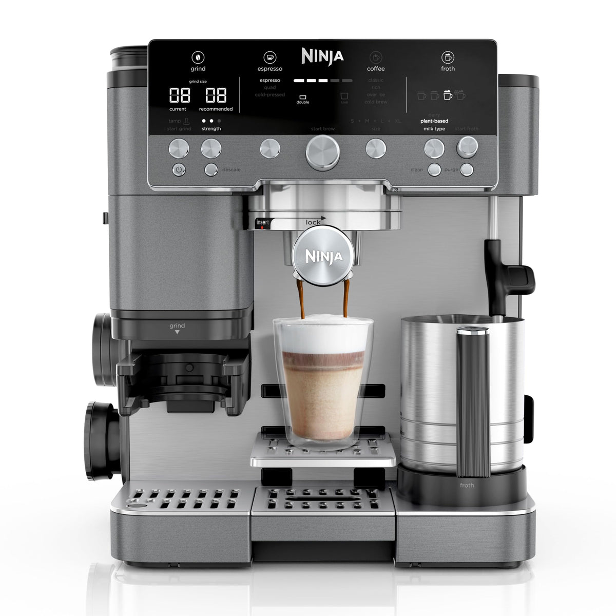 Ninja Luxe Premiere Macchina da Caffè 3 in 1 per Espresso e Cappuccino, Grigio Metallizzato