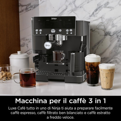 Ninja Luxe Premier ES601EUBK Macchina da Caffè 3 in 1 Espresso, Cold Brew e Caffè Filtro, Nera