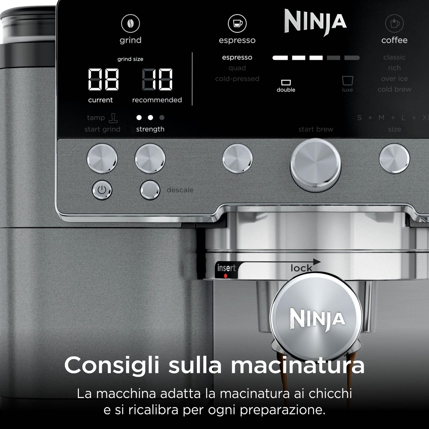 Ninja Luxe Premiere Macchina da Caffè 3 in 1 per Espresso e Cappuccino, Grigio Metallizzato