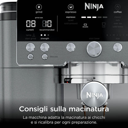 Ninja Luxe Premiere Macchina da Caffè 3 in 1 per Espresso e Cappuccino, Grigio Metallizzato
