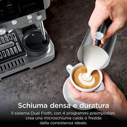 Ninja Luxe Premiere Macchina da Caffè 3 in 1 per Espresso e Cappuccino, Grigio Metallizzato