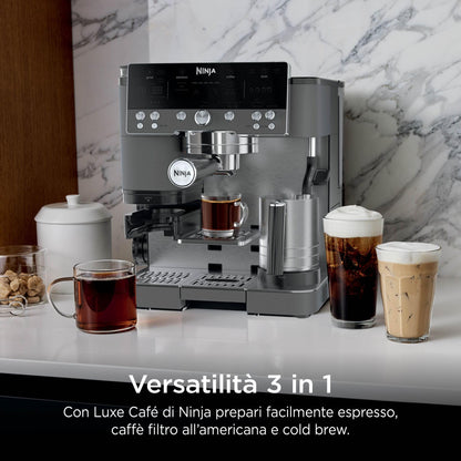 Ninja Luxe Premiere Macchina da Caffè 3 in 1 per Espresso e Cappuccino, Grigio Metallizzato