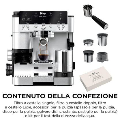 Ninja Luxe Premiere ES601EU Macchina da Caffè 3 in 1 per Espresso, Cappuccino e Caffè Filtro, Argento