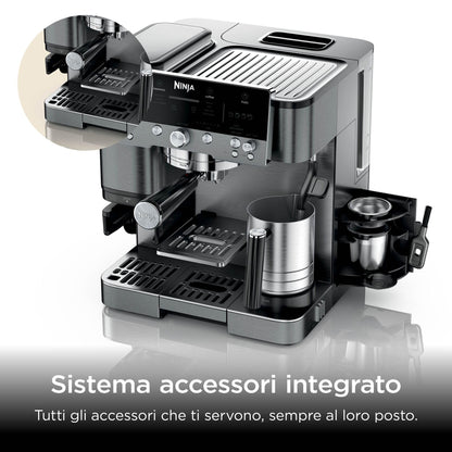 Ninja Luxe Premiere Macchina da Caffè 3 in 1 per Espresso e Cappuccino, Grigio Metallizzato