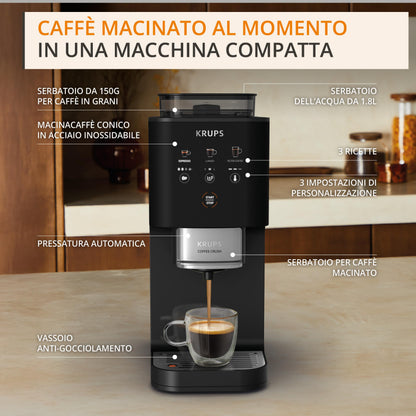 Krups Coffee Crush Extra SA4028 Macchina da Caffè Automatica con Macinacaffè Integrato, Nera